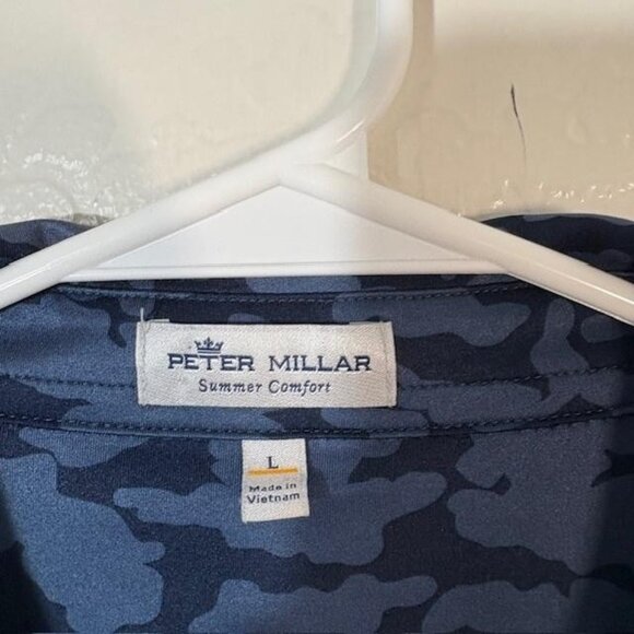 Peter Millar Polo Shirt Mens Large Blue Camo Summer Comfort Golf Performance - Picture 3 of 8